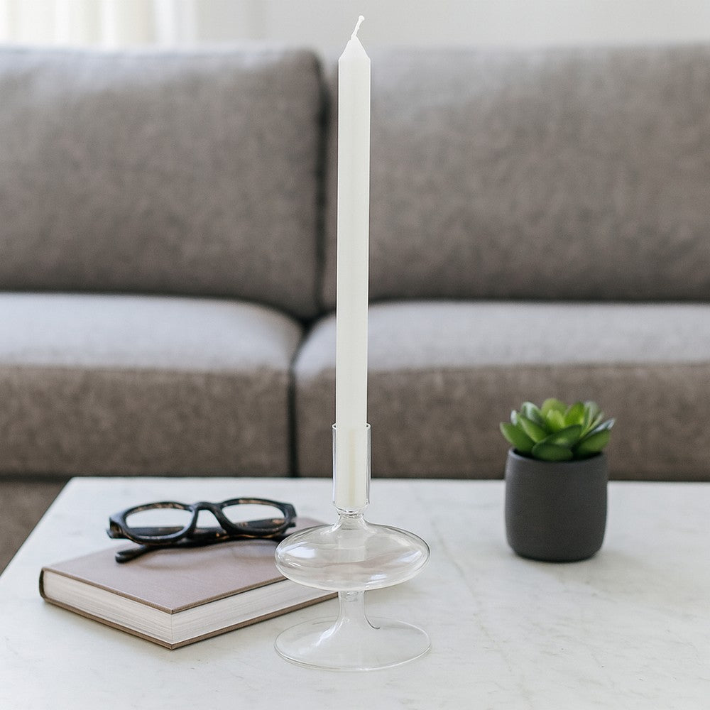 Vintage Tapered Design Candle Holder | Wide Flat Base | 5" Clear Glass
