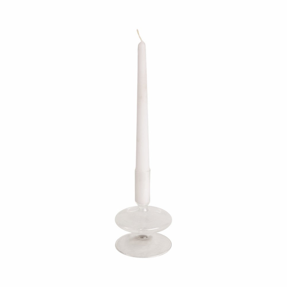 Vintage Tapered Design Candle Holder | Wide Flat Base | 5" Clear Glass