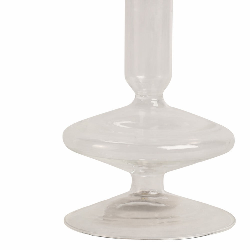 Vintage Tapered Design Candle Holder | Wide Flat Base | 5" Clear Glass