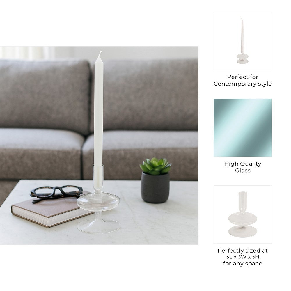 Vintage Tapered Design Candle Holder | Wide Flat Base | 5" Clear Glass