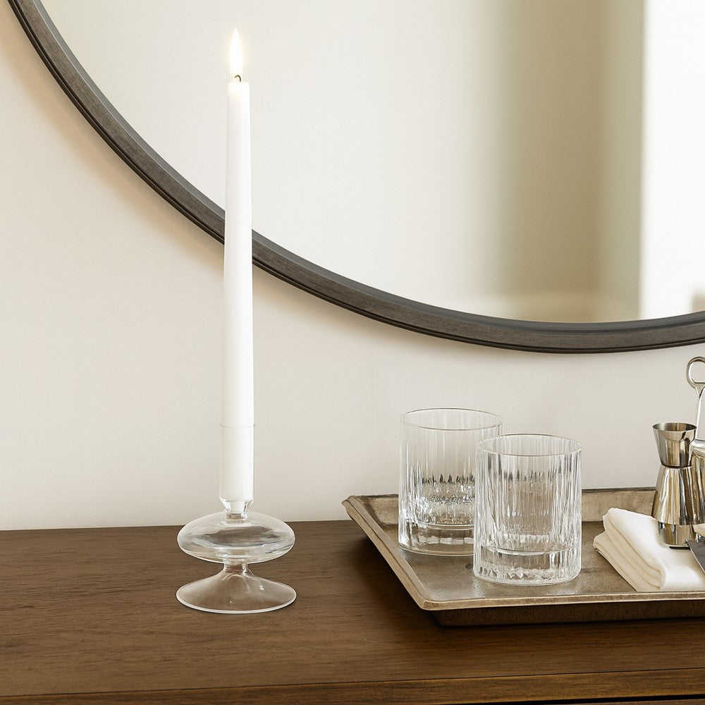 Vintage Tapered Design Candle Holder | Wide Flat Base | 5" Clear Glass