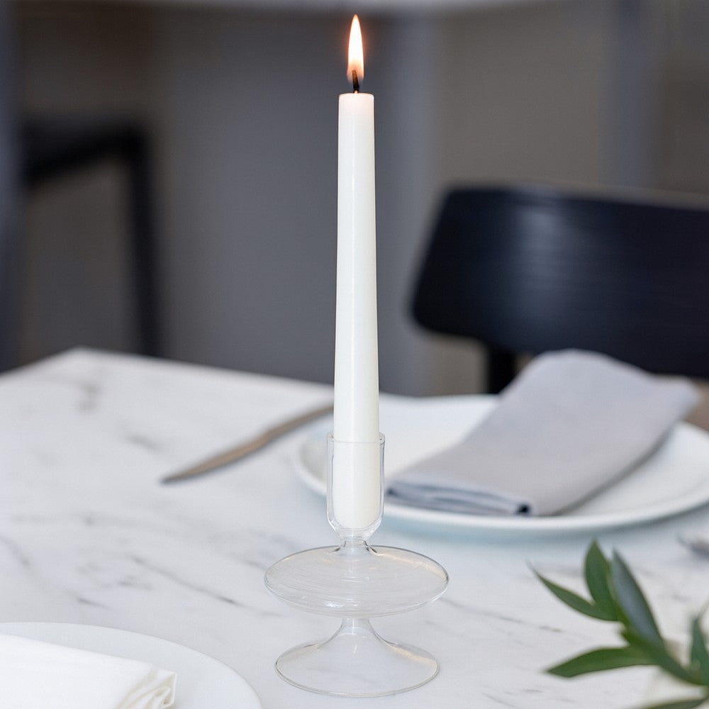 Vintage Tapered Design Candle Holder | Wide Flat Base | 5" Clear Glass