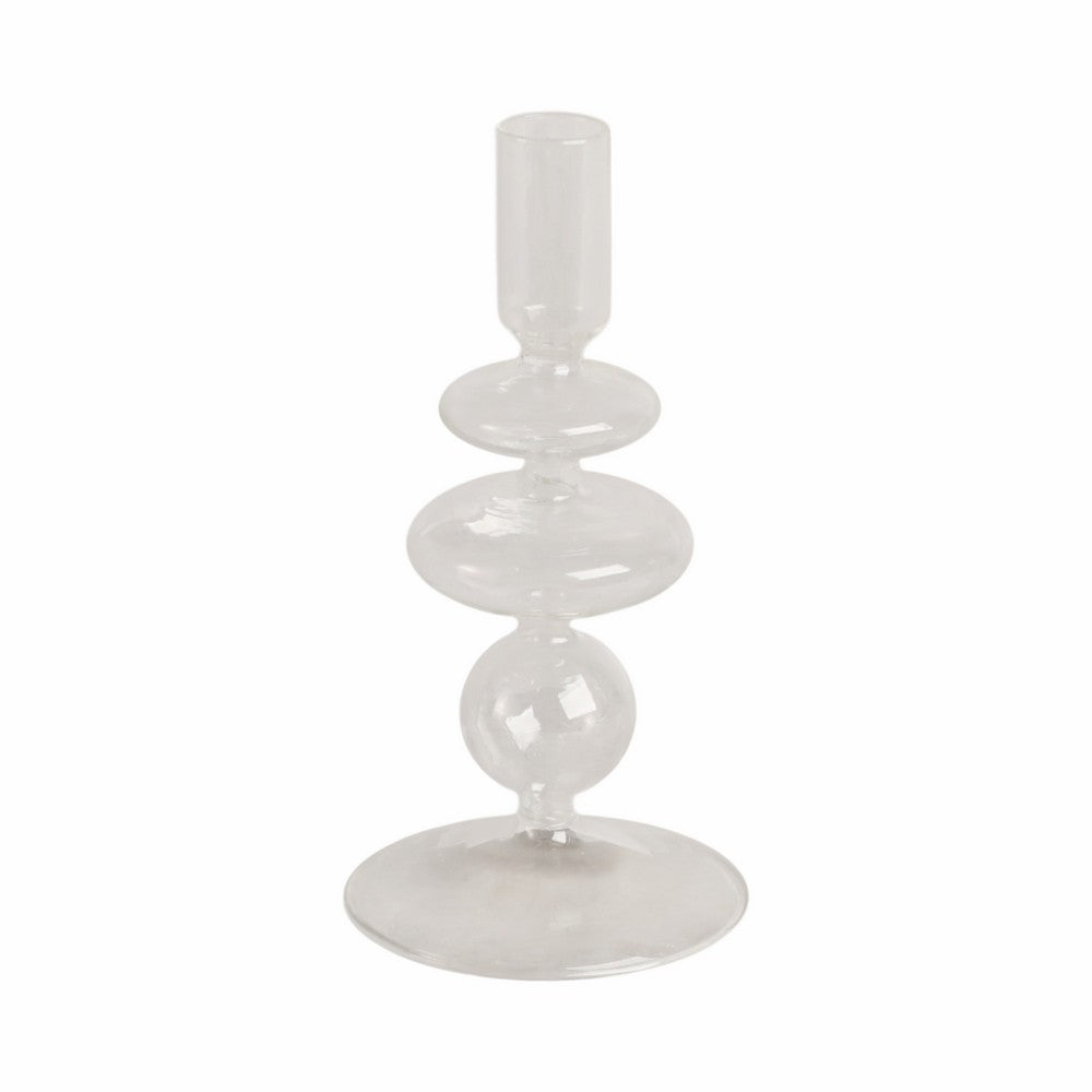 Webba Vintage Tapered Candle Holder | Sculpted Stem | Clear Glass 7"