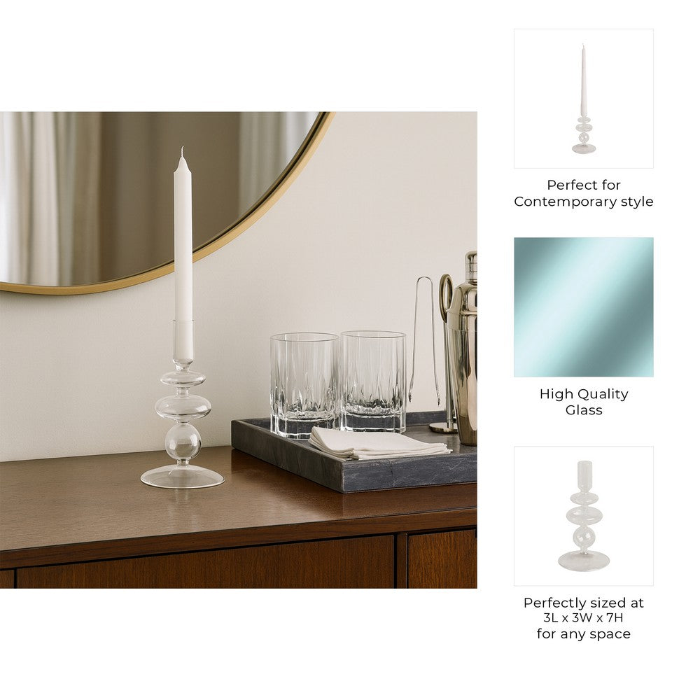 Webba Vintage Tapered Candle Holder | Sculpted Stem | Clear Glass 7"