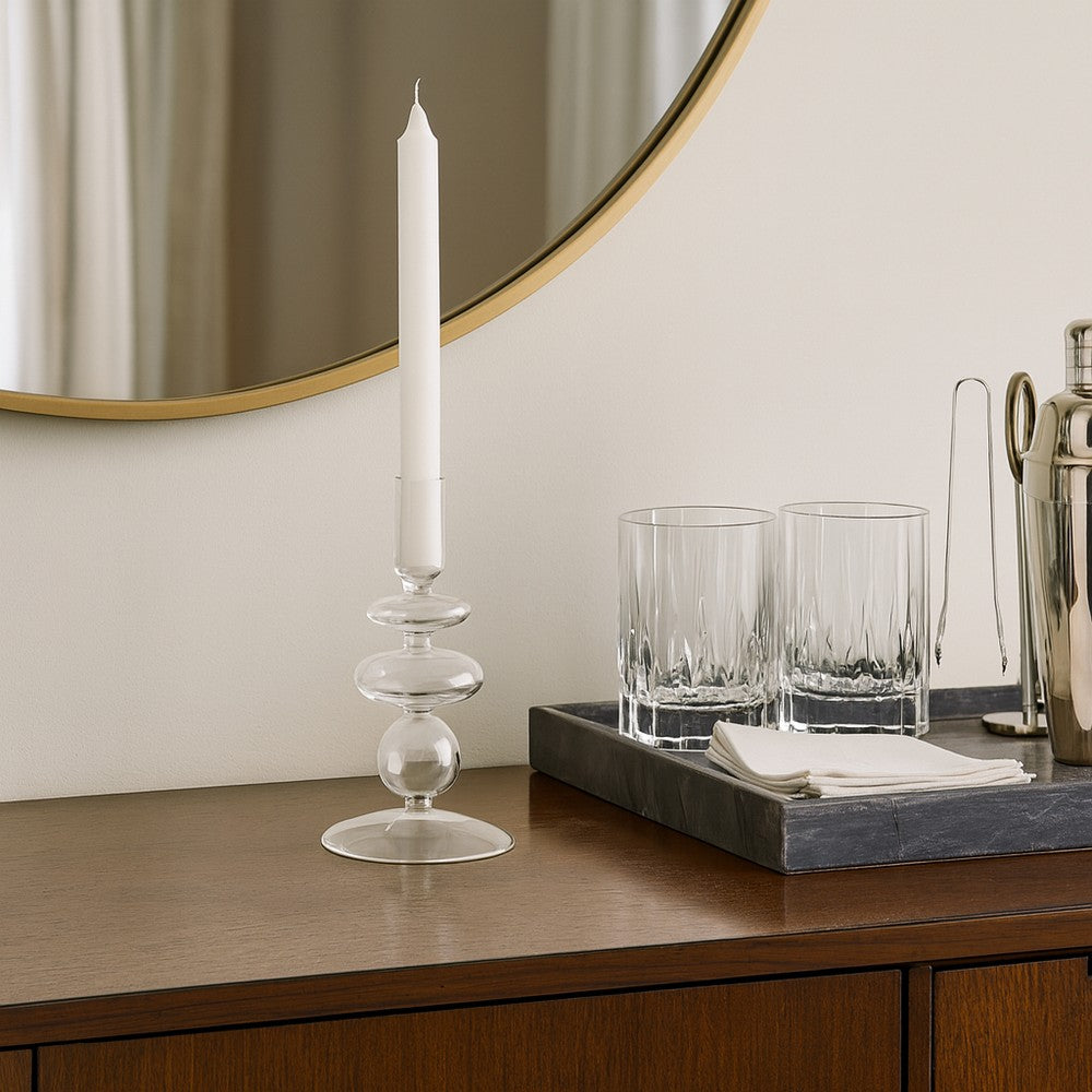 Webba Vintage Tapered Candle Holder | Sculpted Stem | Clear Glass 7"