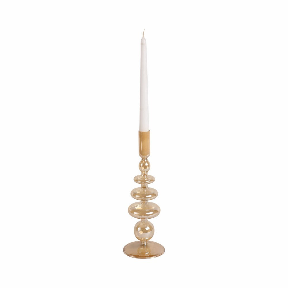 Bela Taper Candle Holder | Tiered Bubble Shape | Vintage Gold Luster Glass