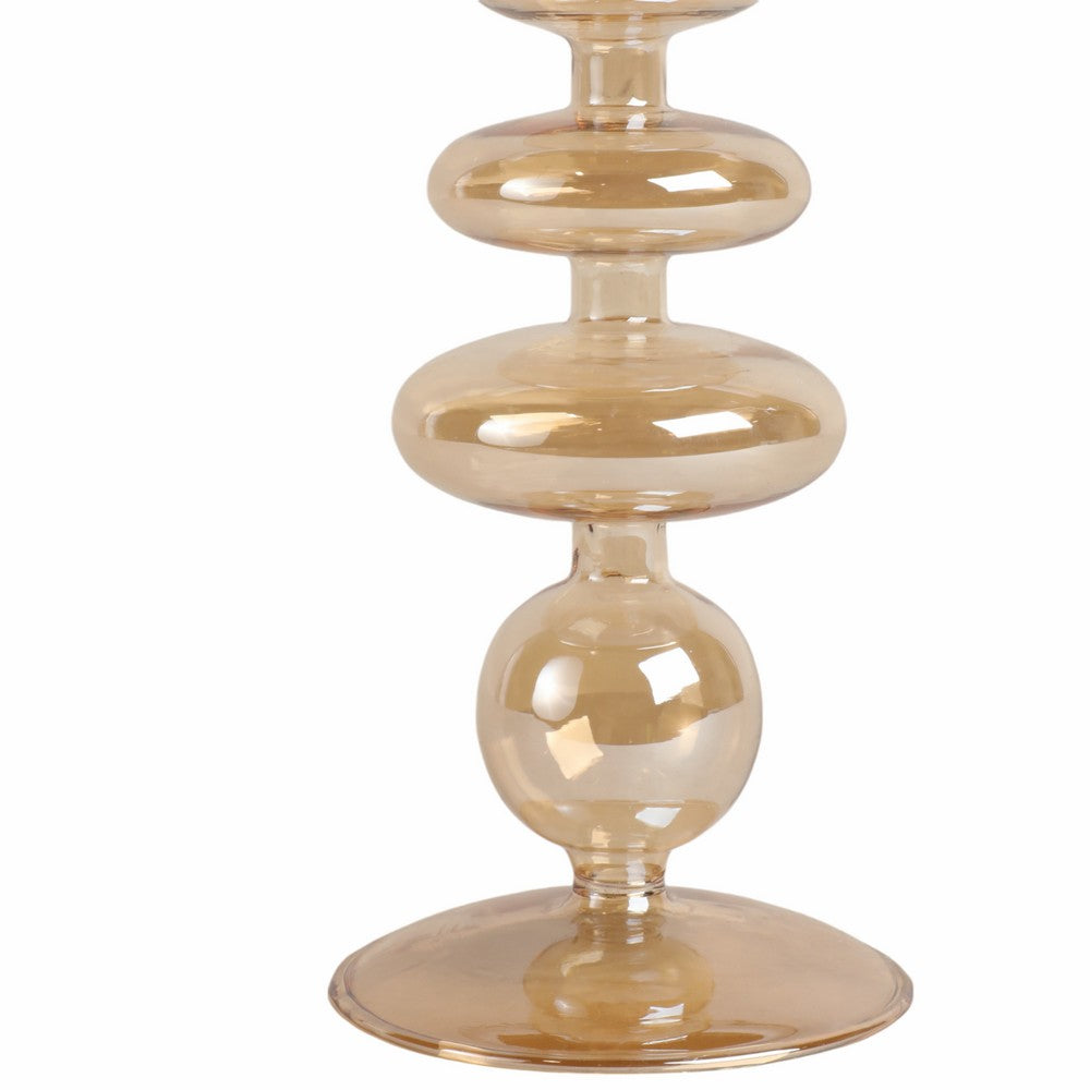 Bela Taper Candle Holder | Tiered Bubble Shape | Vintage Gold Luster Glass