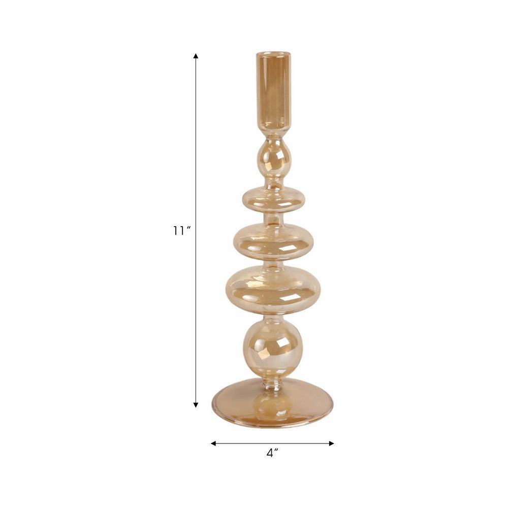 Bela Taper Candle Holder | Tiered Bubble Shape | Vintage Gold Luster Glass