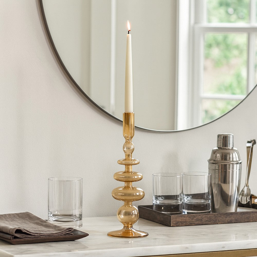 Bela Taper Candle Holder | Tiered Bubble Shape | Vintage Gold Luster Glass