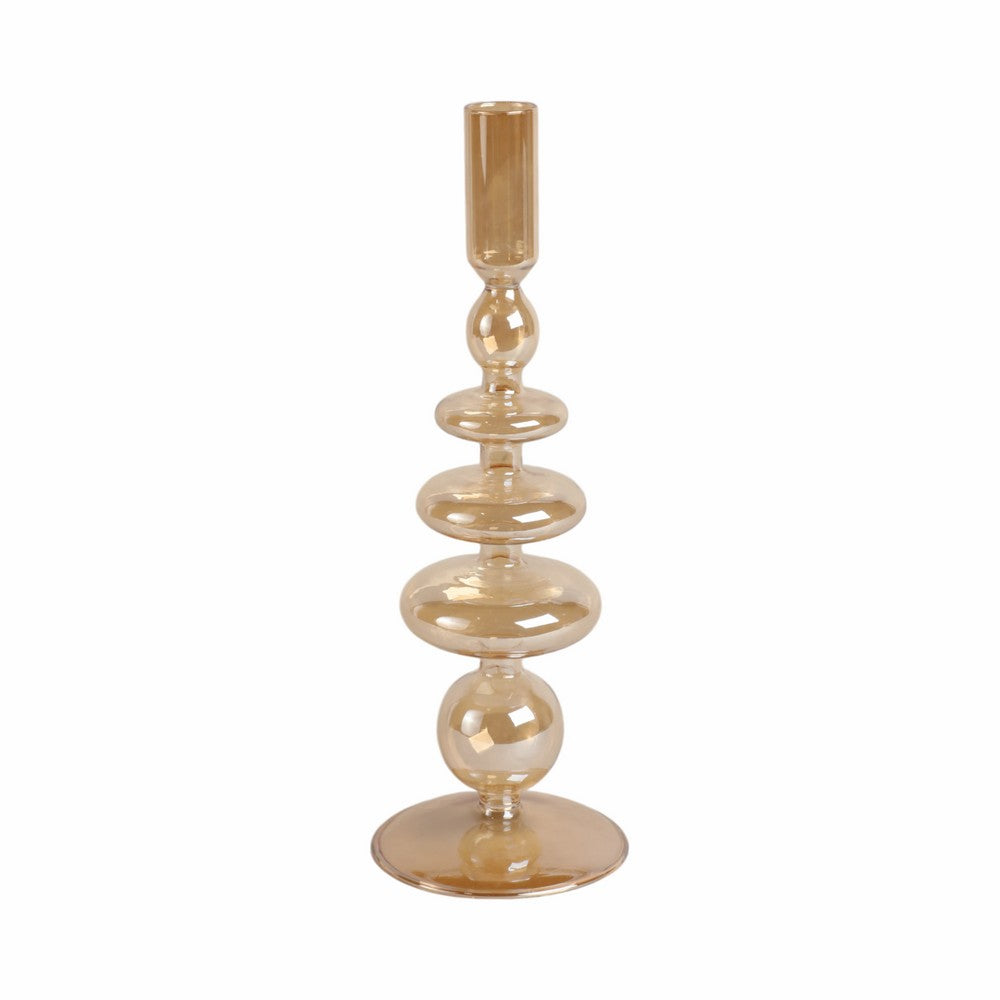 Bela Taper Candle Holder | Tiered Bubble Shape | Vintage Gold Luster Glass