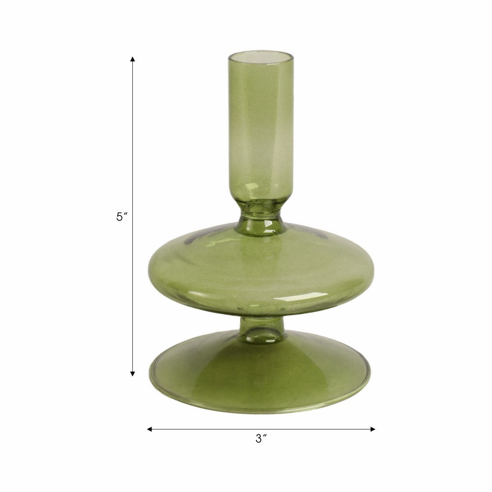 Sven Vintage Taper Candle Holder | Rounded Olive Green Glass 5" Tall