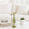 Vintage Taper Candle Holder | 11" Olive Green Rounded Bubble Glass