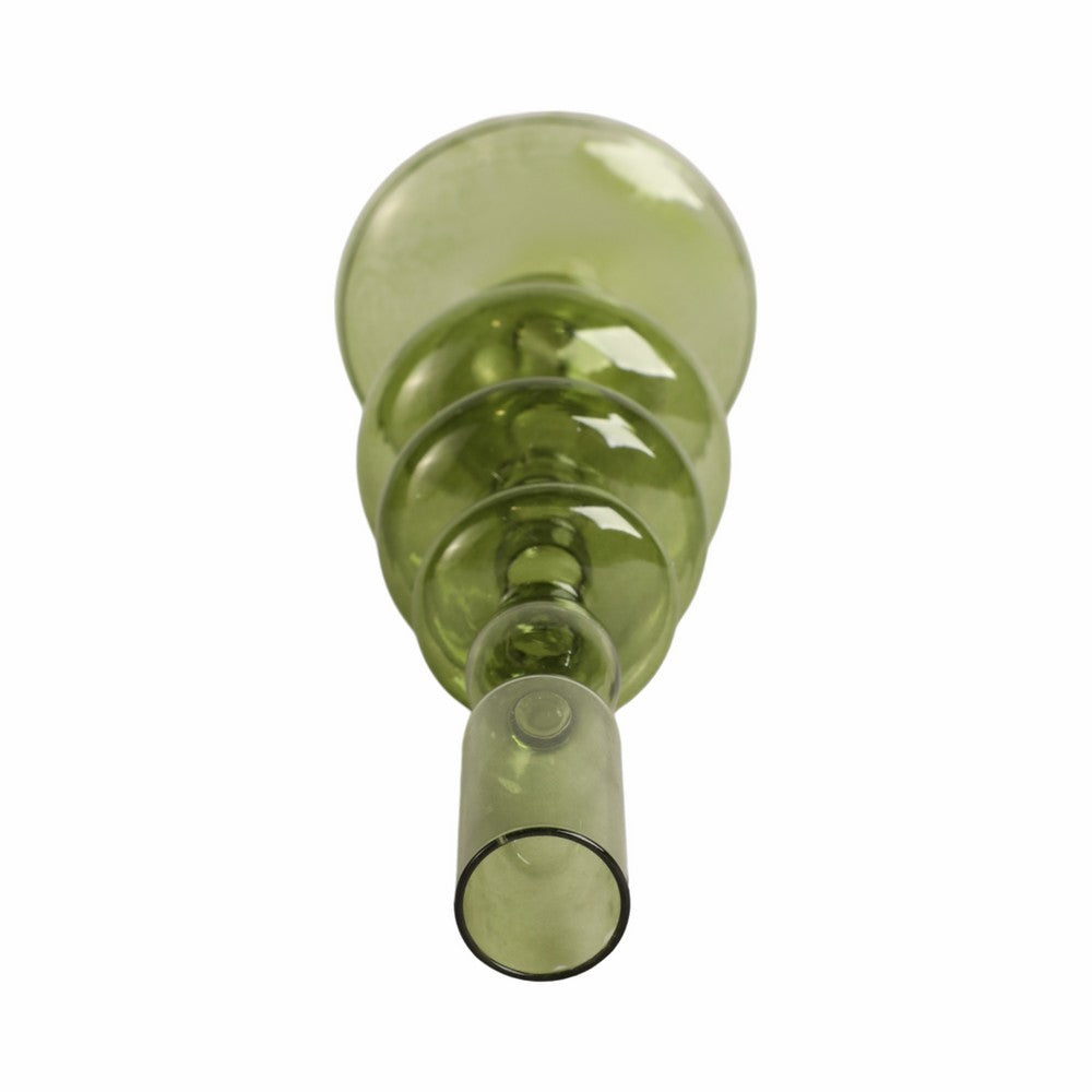 Vintage Taper Candle Holder | 11" Olive Green Rounded Bubble Glass