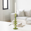 Vintage Taper Candle Holder | 11" Olive Green Rounded Bubble Glass