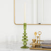 Vintage Taper Candle Holder | 11" Olive Green Rounded Bubble Glass
