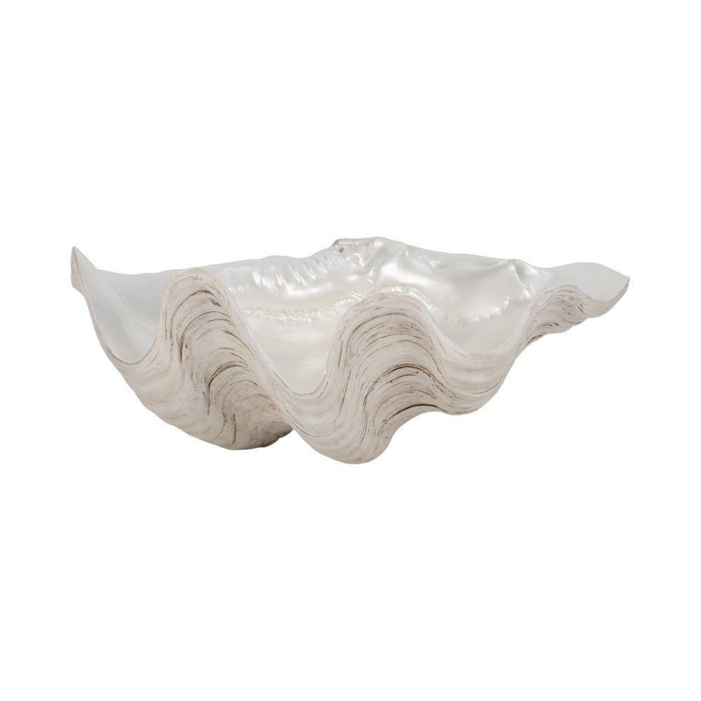 Decorative Pearlized Clam Shell Bowl | Coastal Accent Ivory | 10"
