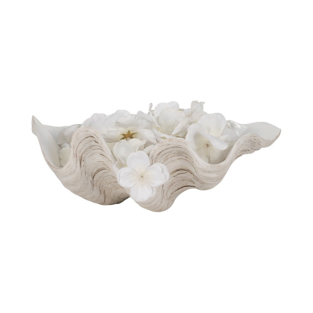 Decorative Pearlized Clam Shell Bowl | Coastal Accent Ivory | 10"