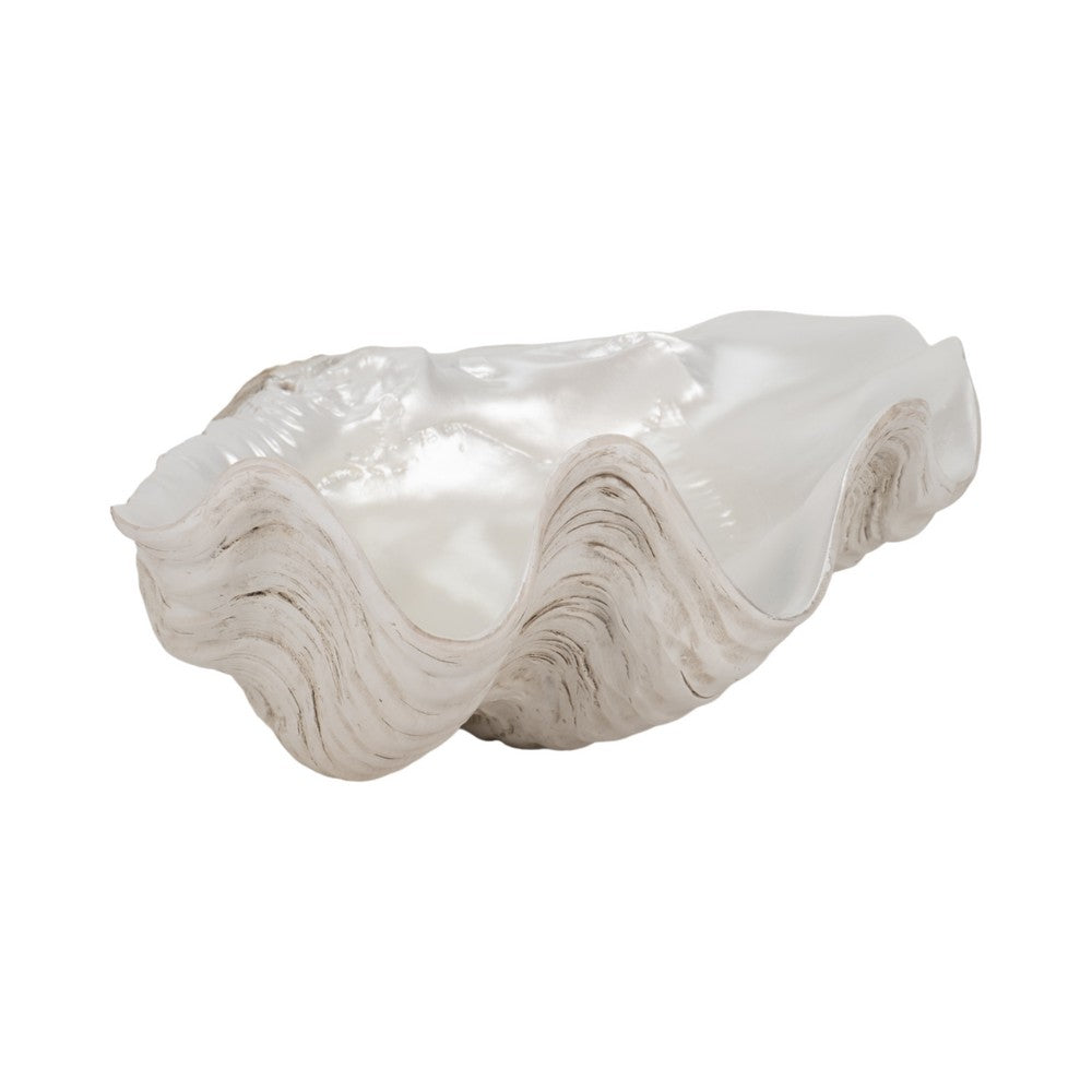 Decorative Pearlized Clam Shell Bowl | Coastal Accent Ivory | 10"