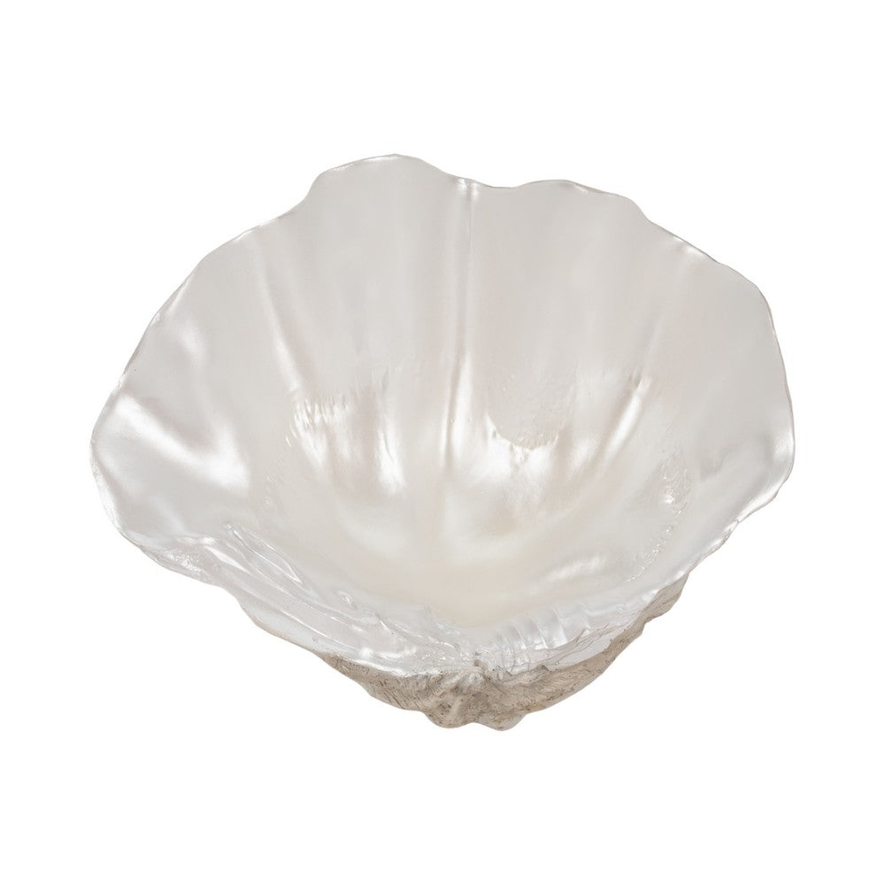 Decorative Pearlized Clam Shell Bowl | Coastal Accent Ivory | 10"