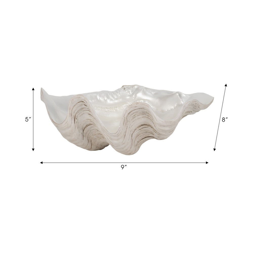 Decorative Pearlized Clam Shell Bowl | Coastal Accent Ivory | 10"
