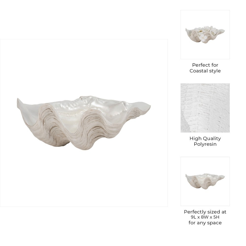Decorative Pearlized Clam Shell Bowl | Coastal Accent Ivory | 10"