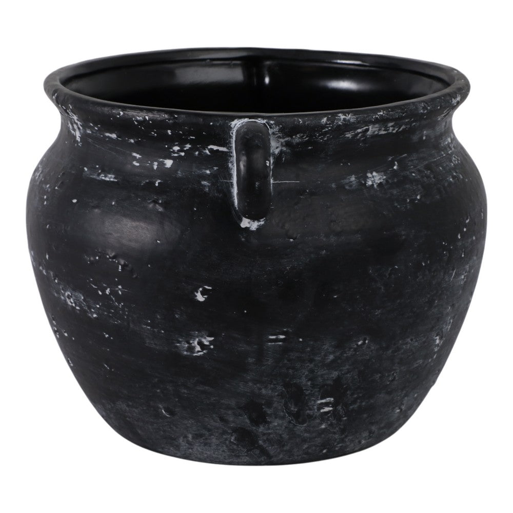 Outdoor Decorative Planter | Jug Shape w Handles | 12" Black Ceramic