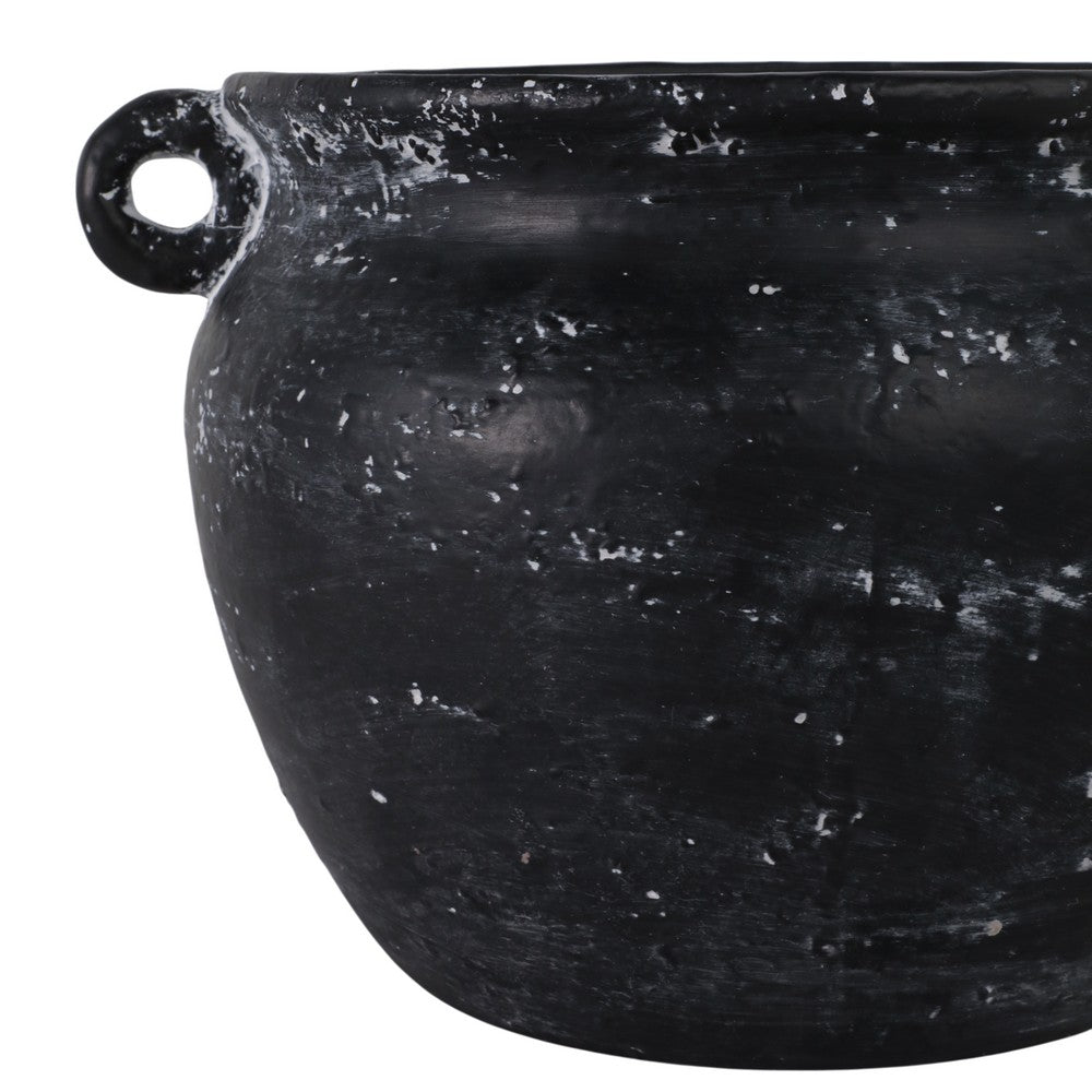 Outdoor Decorative Planter | Jug Shape w Handles | 12" Black Ceramic