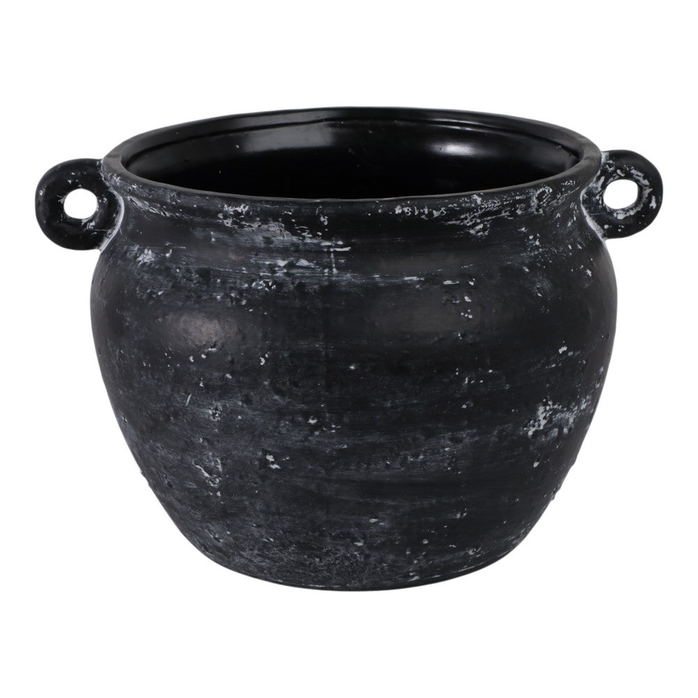 Outdoor Decorative Planter | Jug Shape w Handles | 12" Black Ceramic