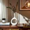 Decorative Vase w Round Cutout | Rough Textured White Ceramic | 24"