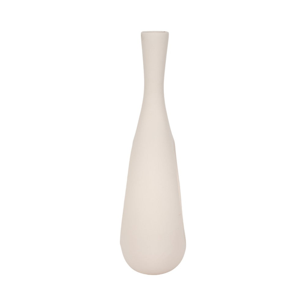 Decorative Vase w Round Cutout | Rough Textured White Ceramic | 24"