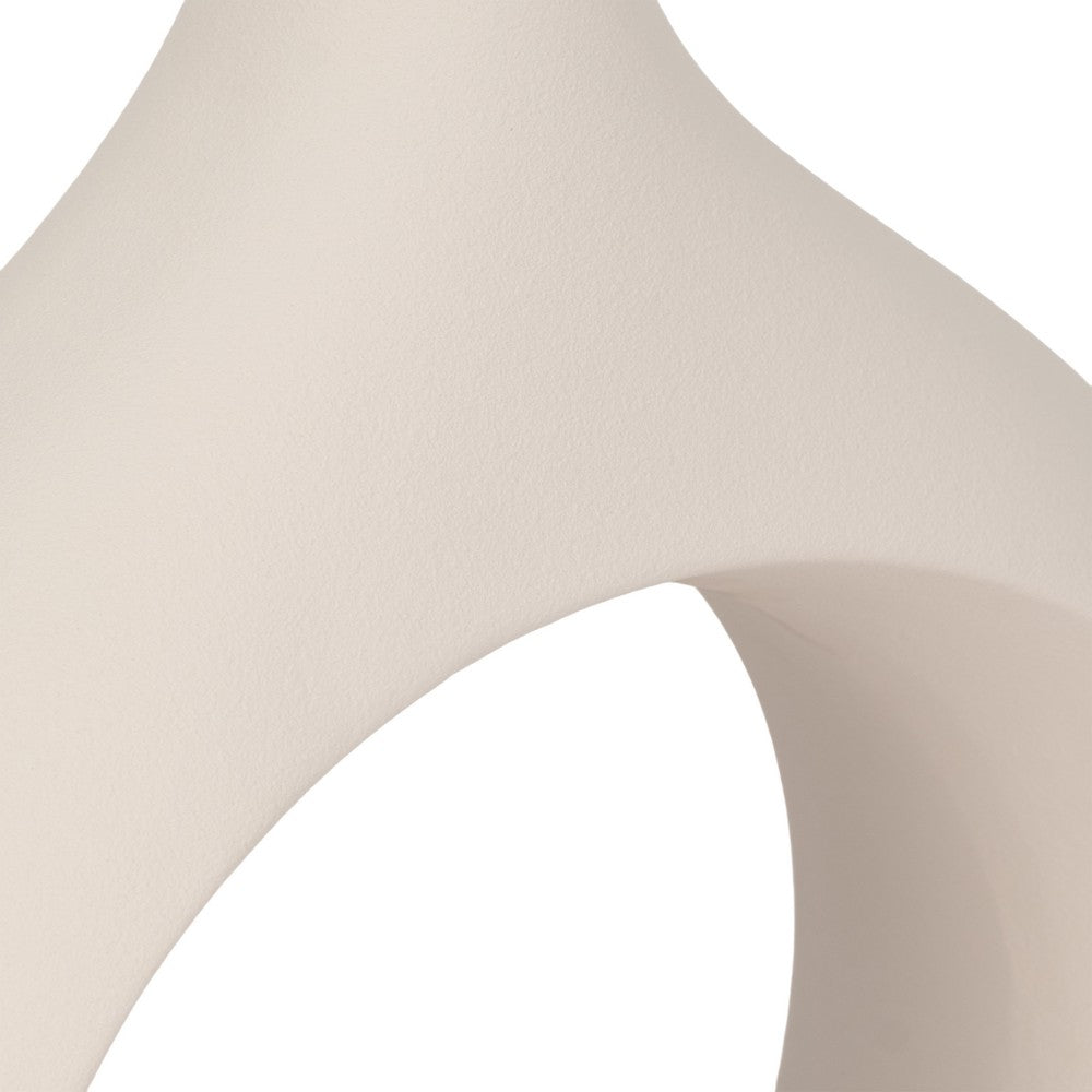 Decorative Vase w Round Cutout | Rough Textured White Ceramic | 24"