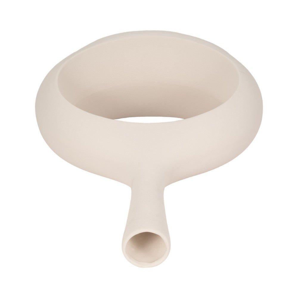 Decorative Vase w Round Cutout | Rough Textured White Ceramic | 24"