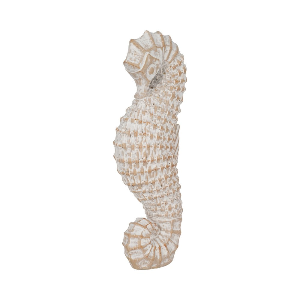 Zyna Curved Seahorse Figurine | Wicker-Style Texture | White Resin 12"