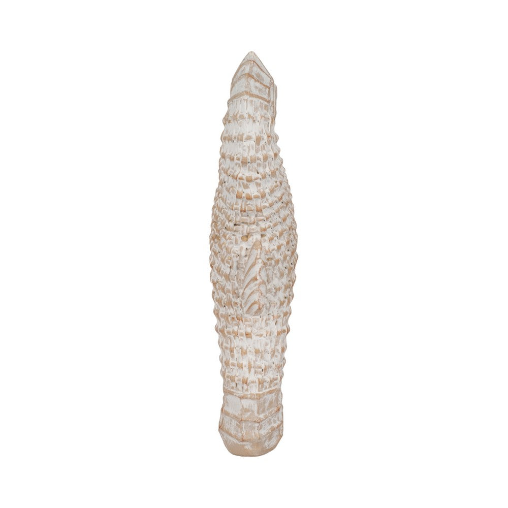 Zyna Curved Seahorse Figurine | Wicker-Style Texture | White Resin 12"
