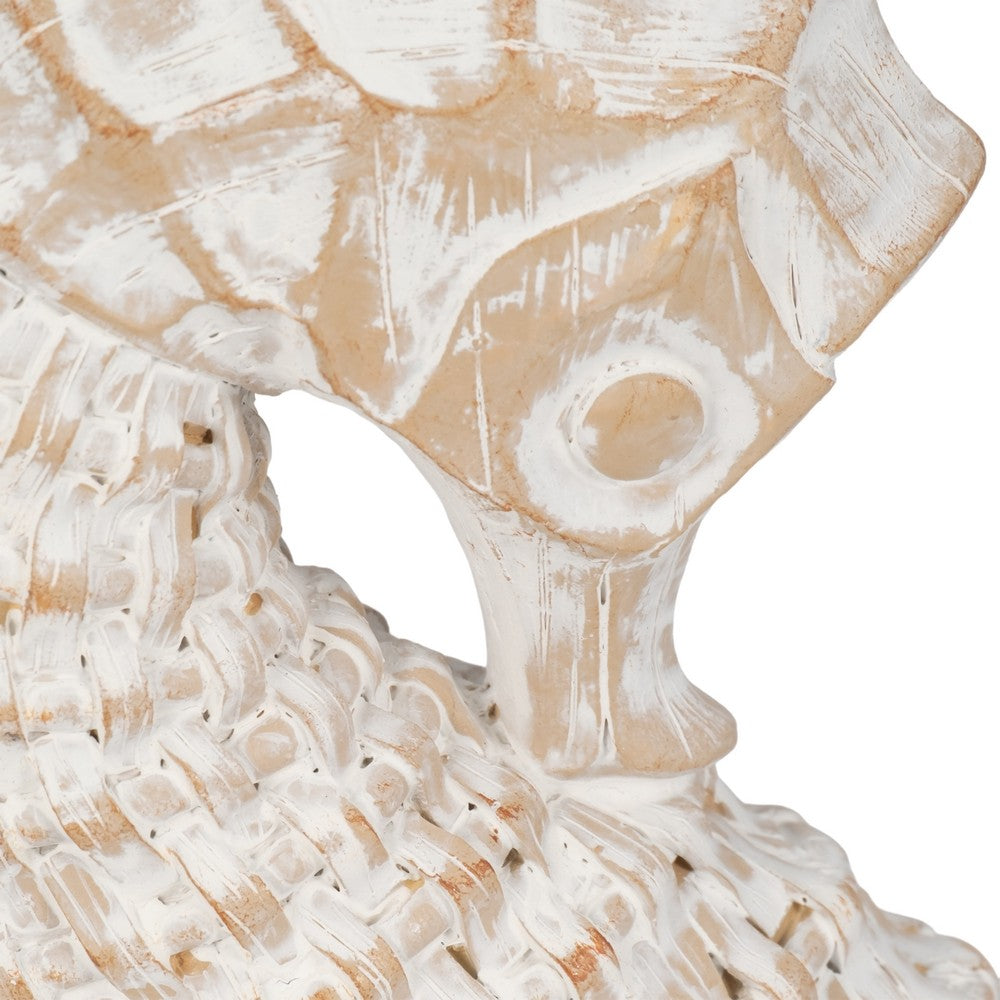 Zyna Curved Seahorse Figurine | Wicker-Style Texture | White Resin 12"