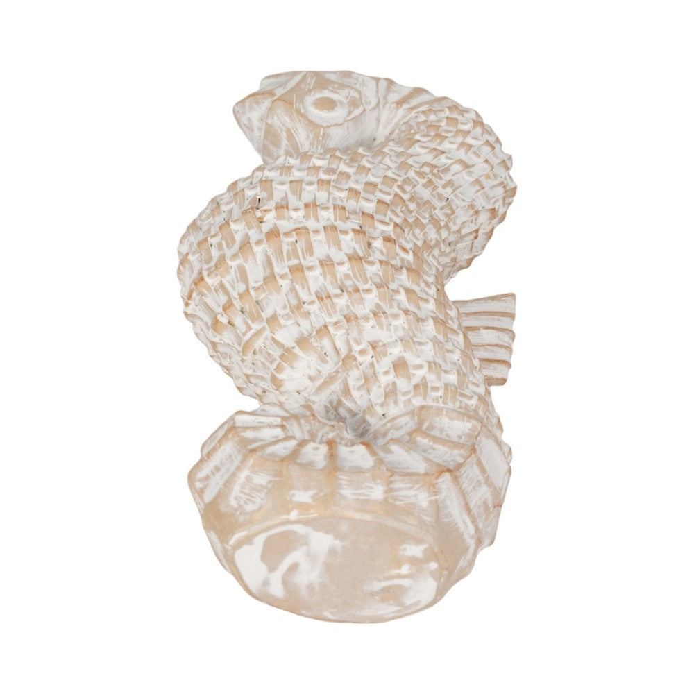 Zyna Curved Seahorse Figurine | Wicker-Style Texture | White Resin 12"