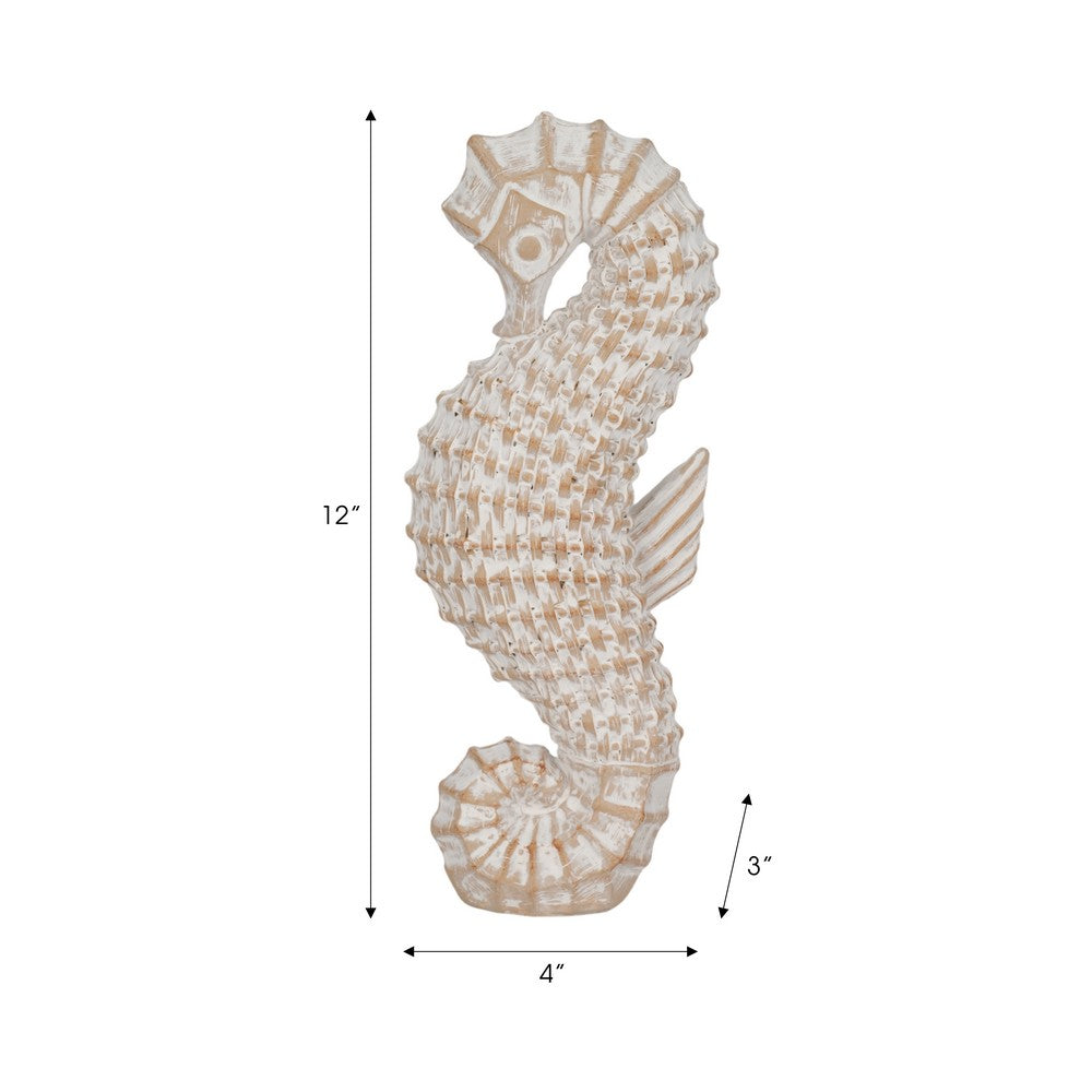 Zyna Curved Seahorse Figurine | Wicker-Style Texture | White Resin 12"
