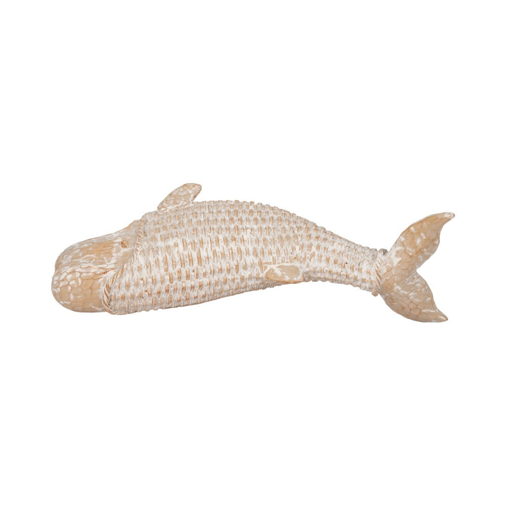 Flint Beluga Whale Figurine | Woven Wicker-Style Design | White Resin 16"