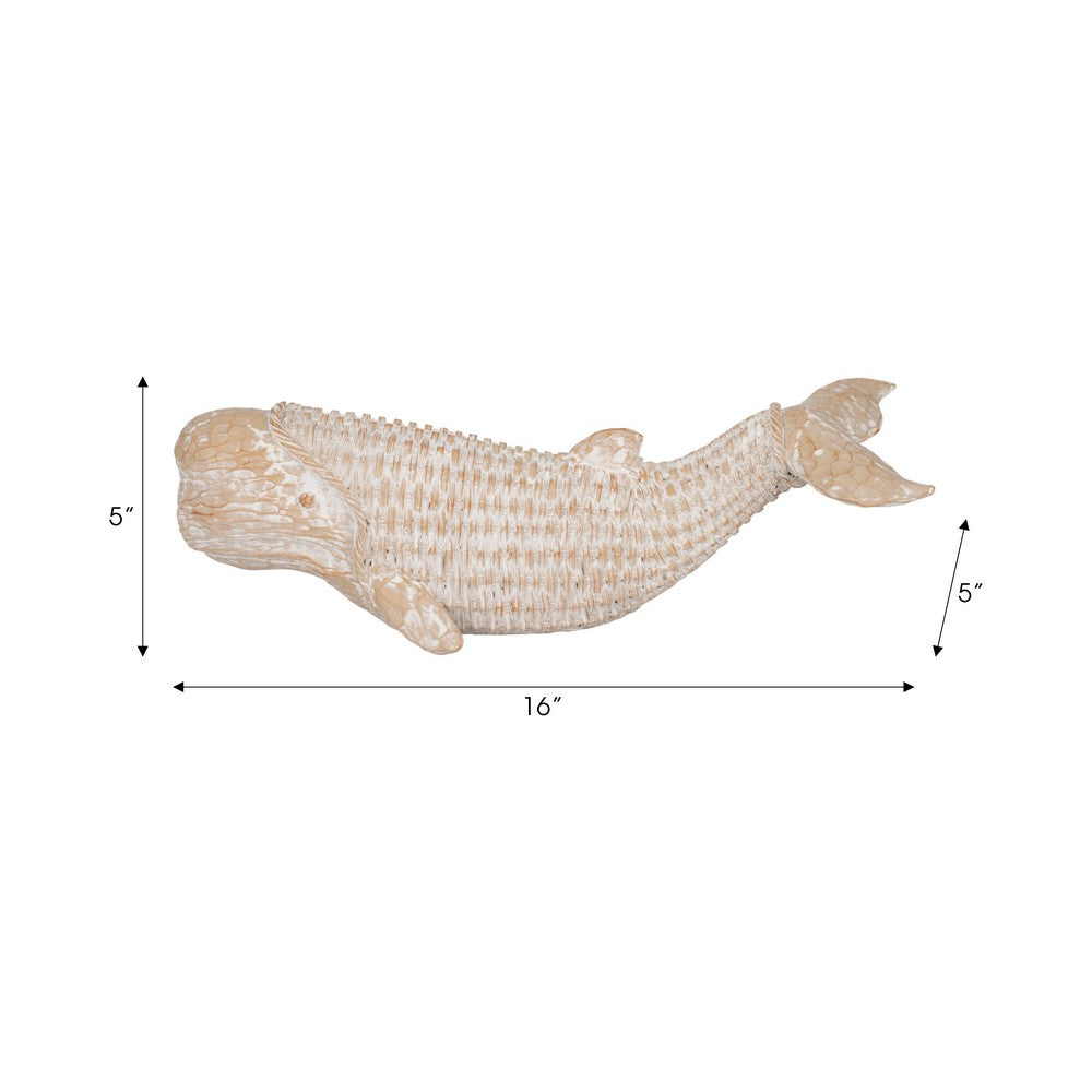 Flint Beluga Whale Figurine | Woven Wicker-Style Design | White Resin 16"