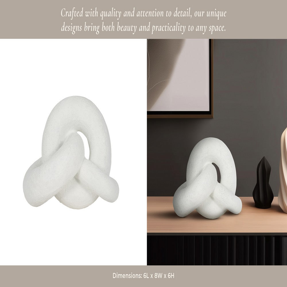 Juni Decorative Knot with Rough Textured Finish | White Resin 9"