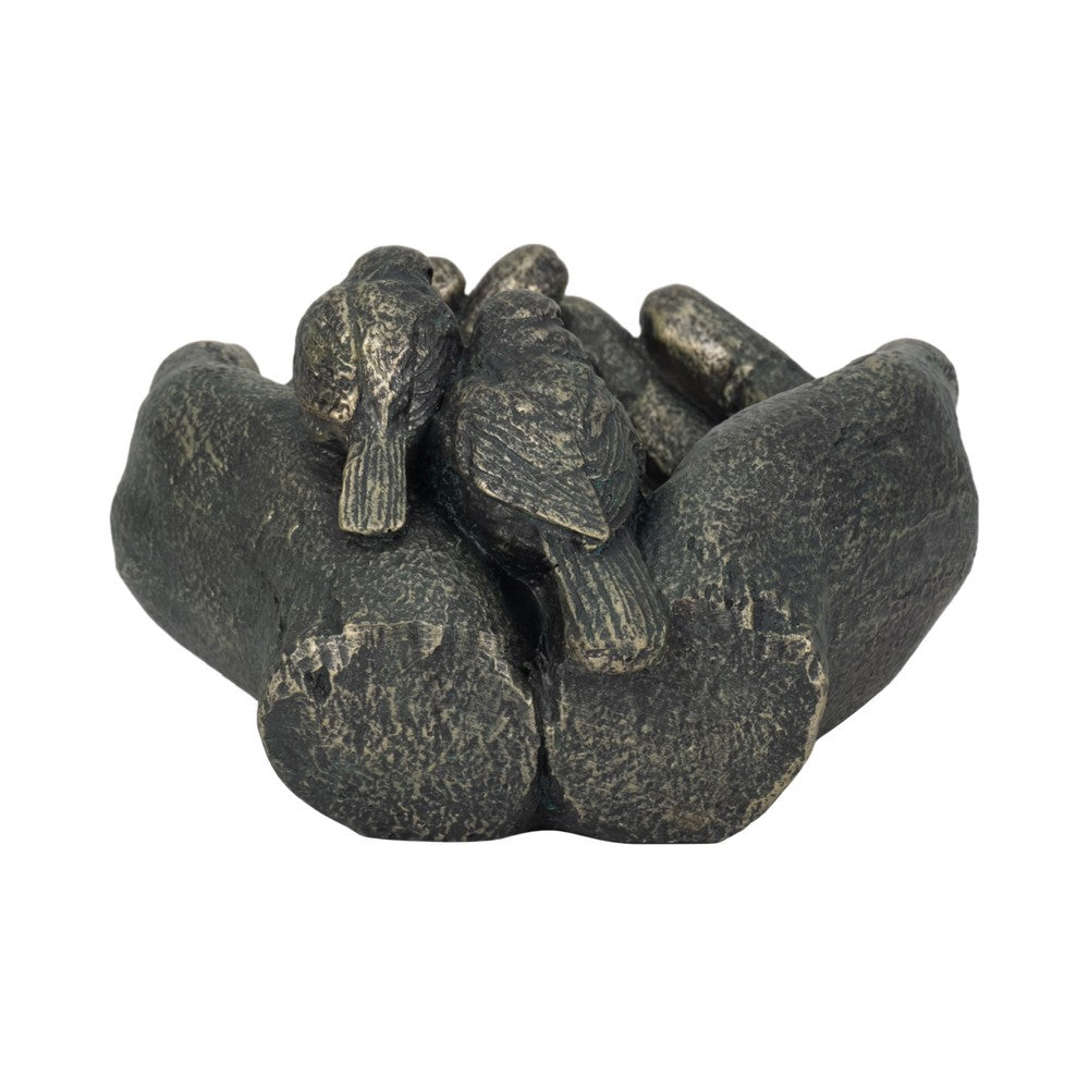 Cleor Giving Hands Bird Feeder Accent Decor | Nestled Birds | Bronze 9"