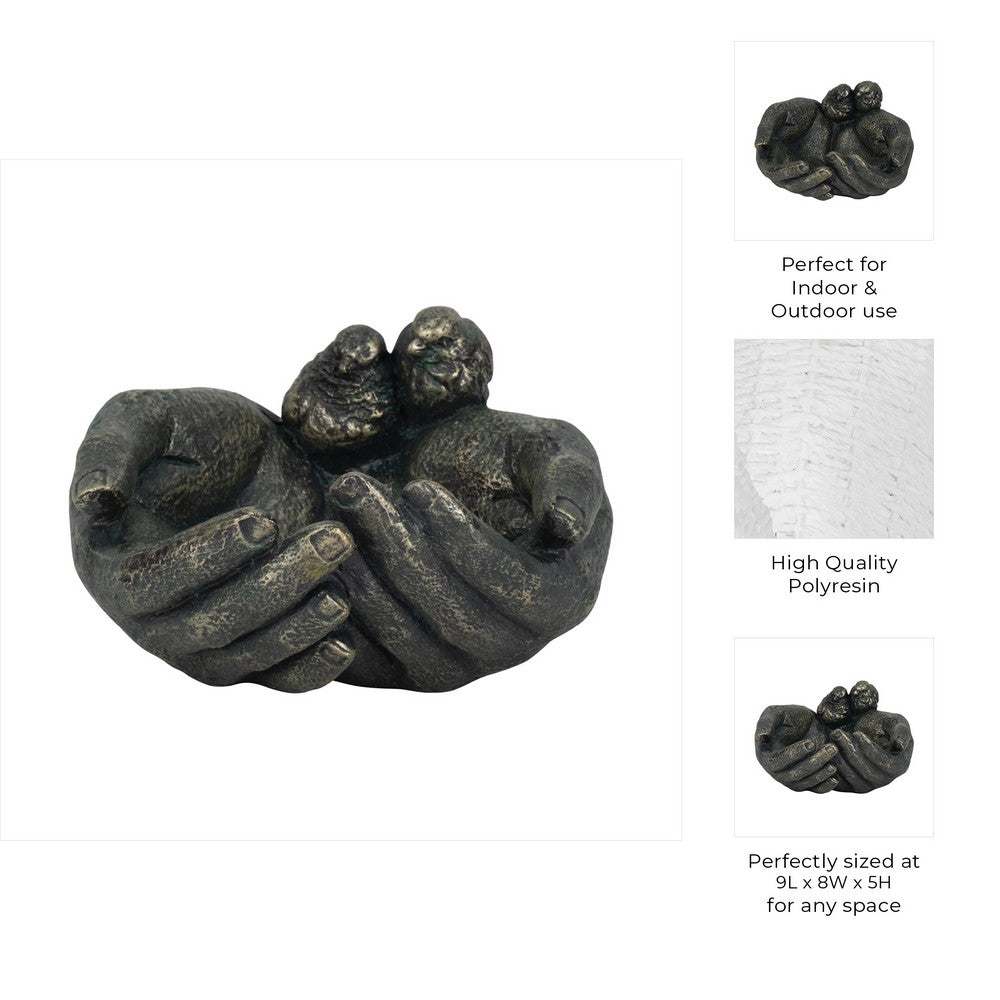 Cleor Giving Hands Bird Feeder Accent Decor | Nestled Birds | Bronze 9"