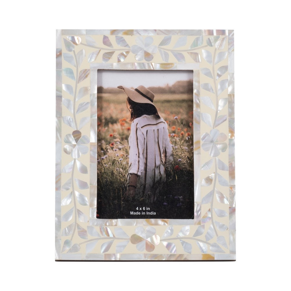 Decorative Photo Frame with Ivory Shell Pearl Inlay Design | 4x6 Interior