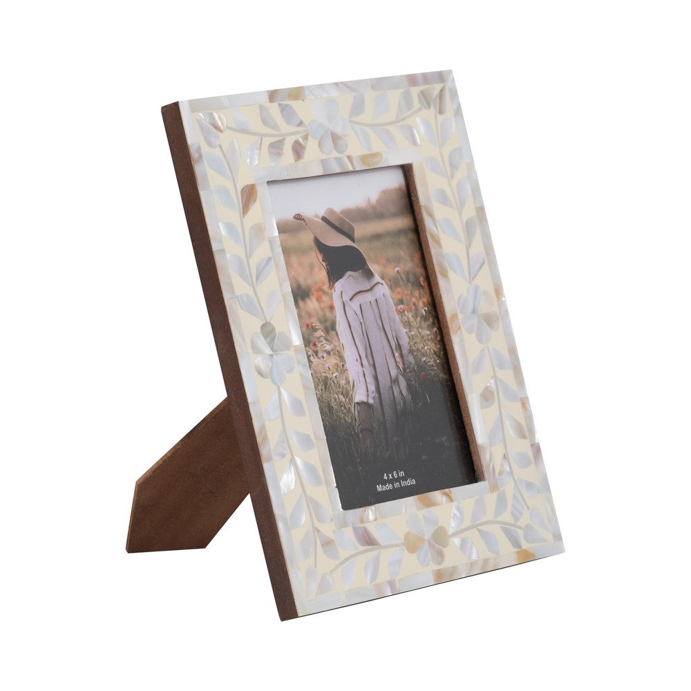 Decorative Photo Frame with Ivory Shell Pearl Inlay Design | 4x6 Interior