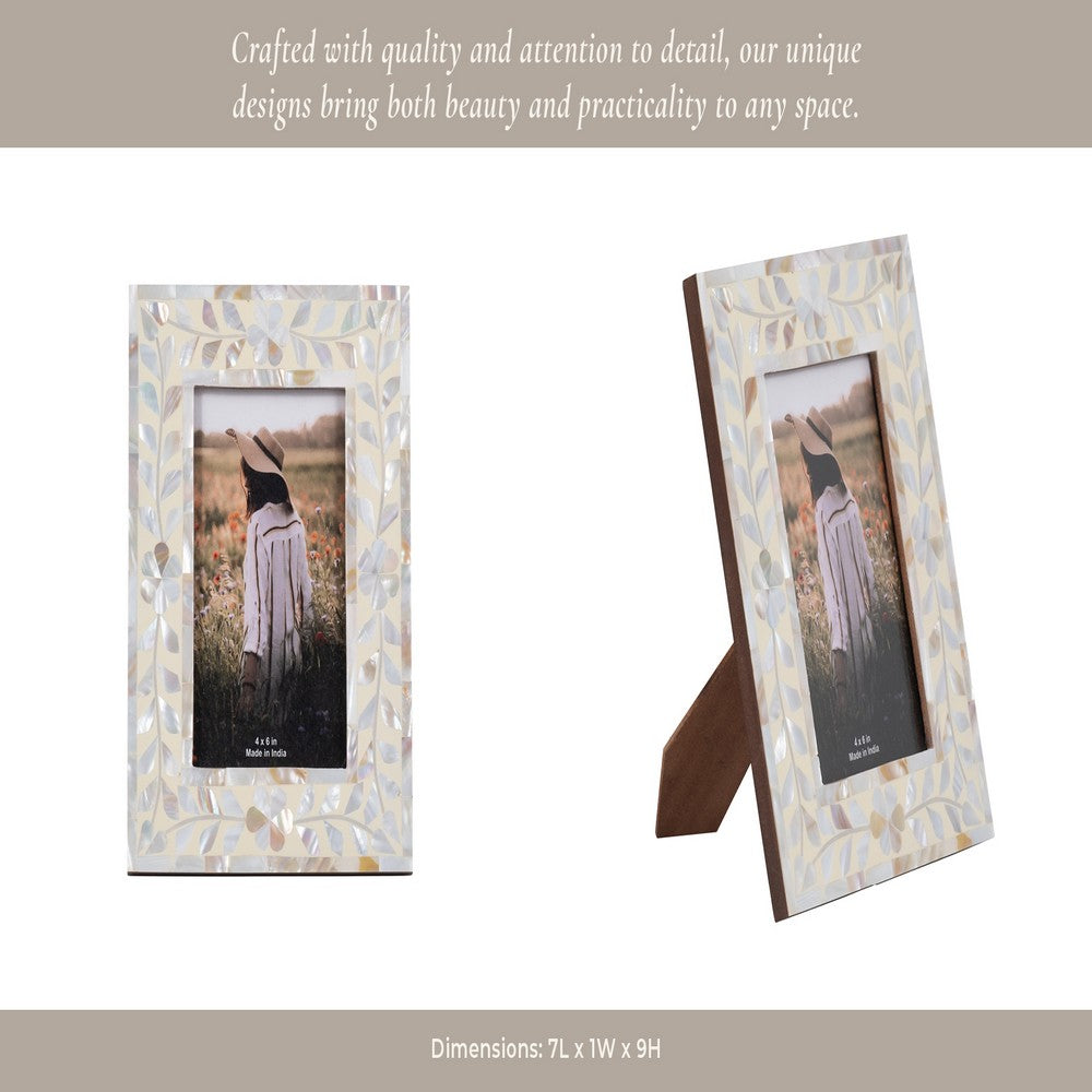 Decorative Photo Frame with Ivory Shell Pearl Inlay Design | 4x6 Interior