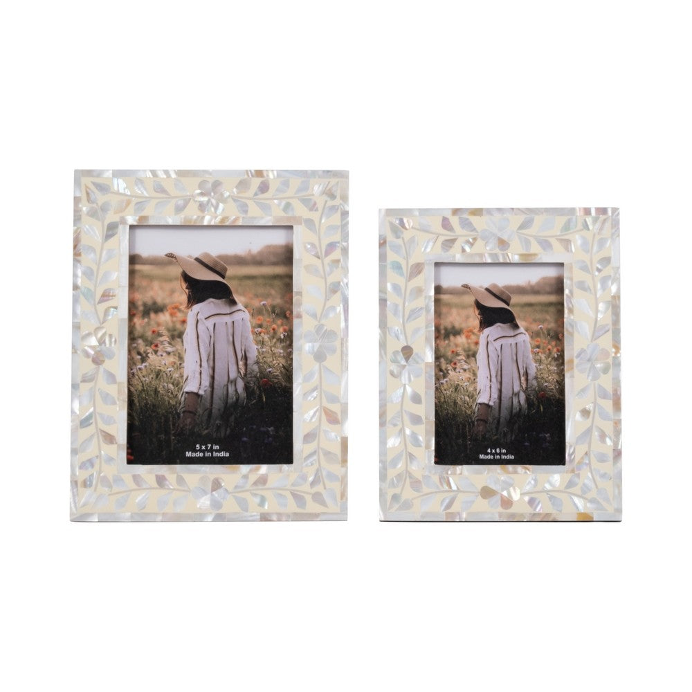 Decorative Photo Frame with Ivory Shell Pearl Inlay Design | 4x6 Interior