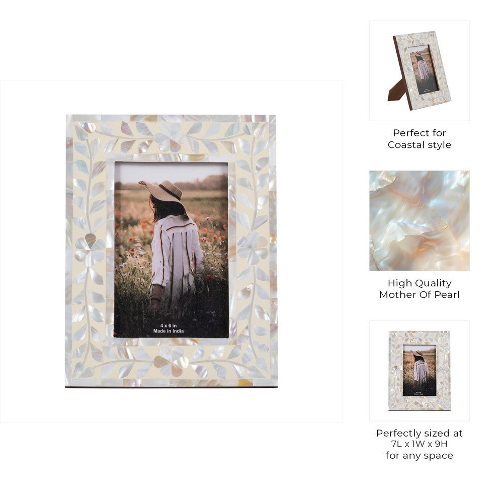 Decorative Photo Frame with Ivory Shell Pearl Inlay Design | 4x6 Interior