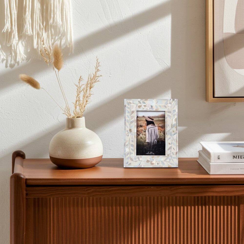 Decorative Photo Frame with Ivory Shell Pearl Inlay Design | 4x6 Interior