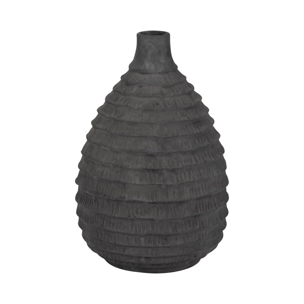 Decorative Textured Vase | Faded Black Ribbed Ceramic Design | 15"