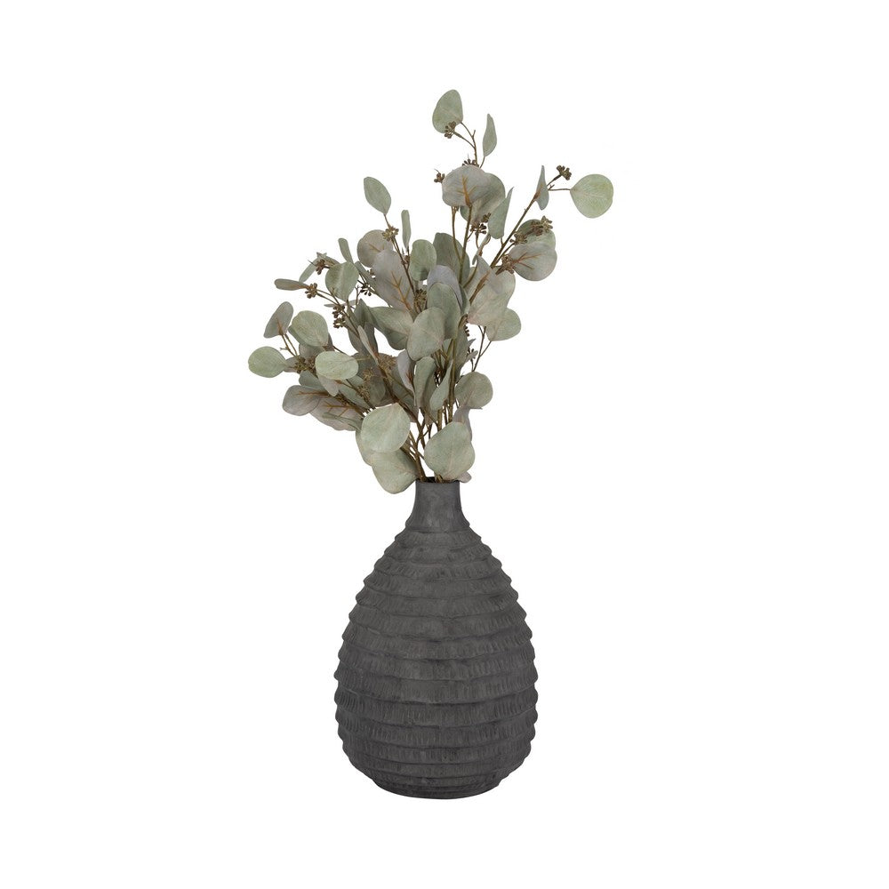 Decorative Textured Vase | Faded Black Ribbed Ceramic Design | 15"